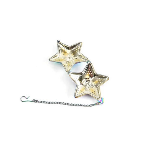 Adjustable stainless steel star-shaped tea infuser for brewing loose leaf tea with hanging mechanism