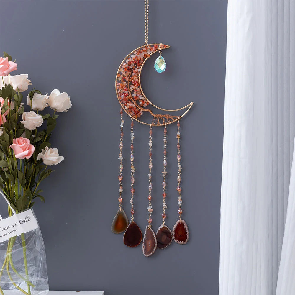 Mesmerising Moon Agate Crystal Pendant Dream Catcher with a stunning array of colourful agate crystals
