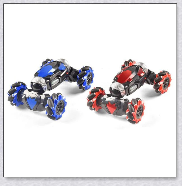 Remote control stunt car with 360-degree rotation, flips, and built-in colourful lights and music for exciting playtime