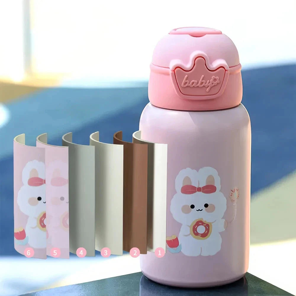Cute purple unicorn-themed thermos bottle with a large 500ml capacity and stainless steel construction, designed to keep drinks warm or cold for extended periods.