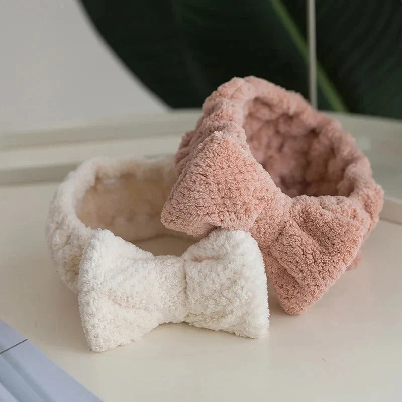 Coral Fleece Bow Headband - Stylish and practical hair accessory with pineapple lattice bow design