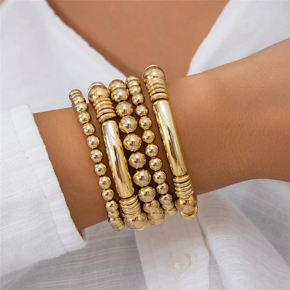 Striking beaded punk bracelet with dual-tone options, suitable for both men and women
