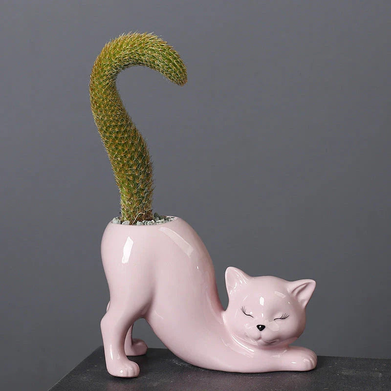 GiftHome UK Charming Ceramic Cat Tail Flower Pot for Desktops