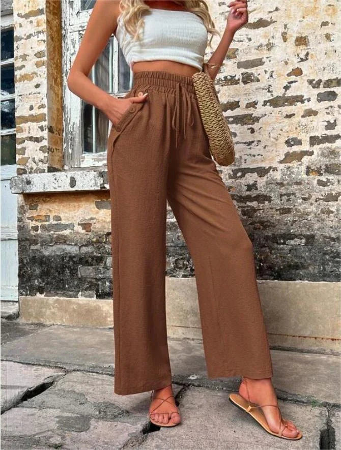 Stylish casual trousers with pockets and elastic waistband for British women