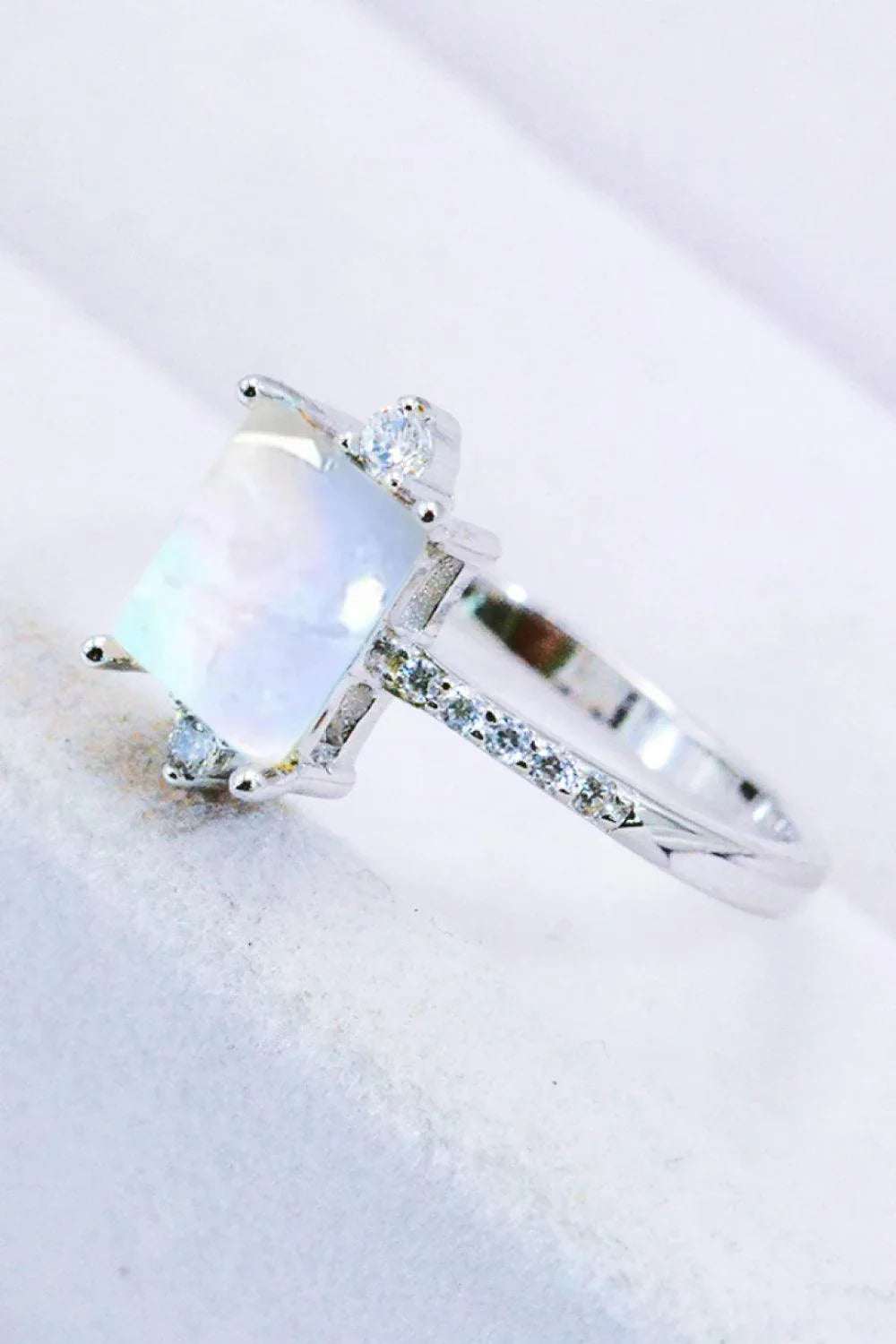 Elegant 925 Sterling Silver Square Moonstone Ring with Mesmerising Blue-Violet Hue