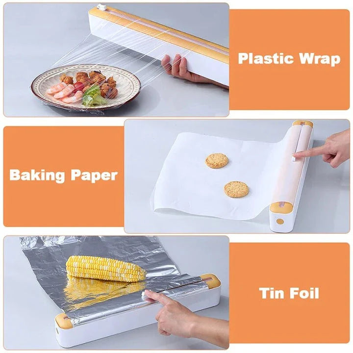Magnetic Kitchen Wrap Dispenser with Slide Cutter - Adjustable Holder, Magnetic Backing, and Precise Cutting