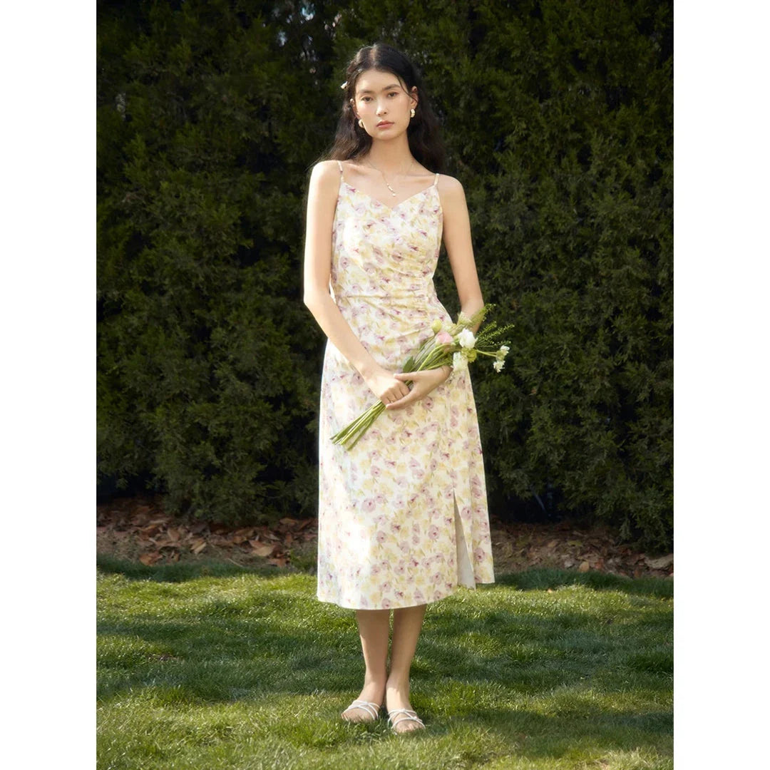 A classic floral suspender dress in a romantic, summer-inspired design