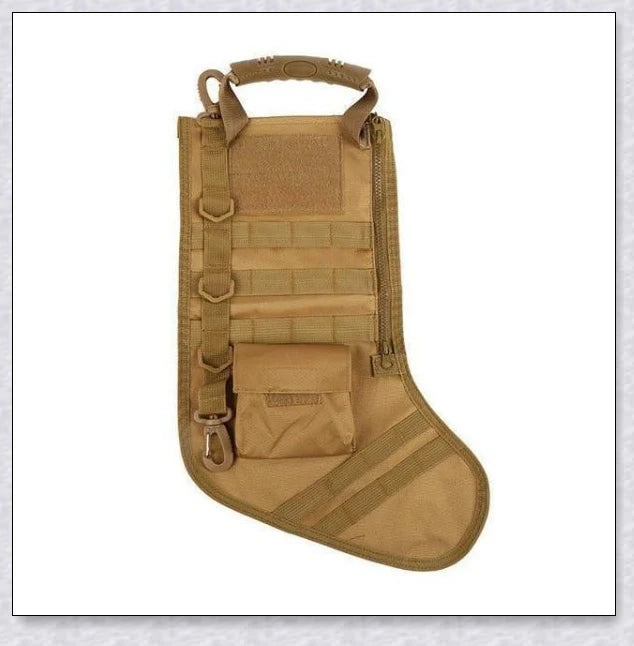 Elite Tactical Christmas Stocking with vertical zipper, carry handle, and customisable storage pouch, perfect for outdoor and tactical gear enthusiasts in the UK