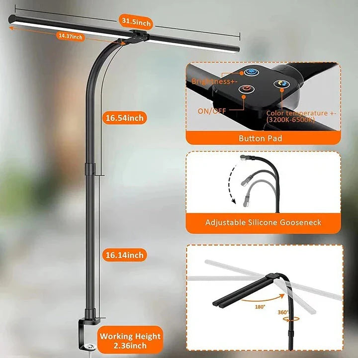Premium 24W LED desk lamp with adjustable brightness, colour temperature, and flexible positioning for enhanced workspace productivity and comfort