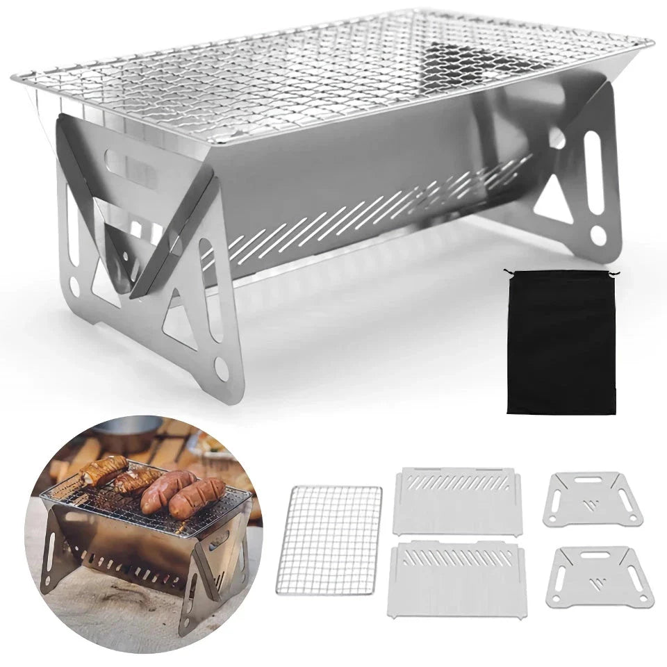 Premium stainless steel portable folding BBQ grill for outdoor adventures, camping, and backyard cooking