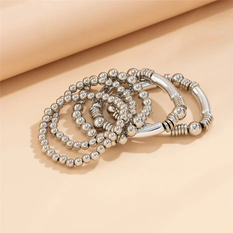 Striking beaded punk bracelet with dual-tone options, suitable for both men and women