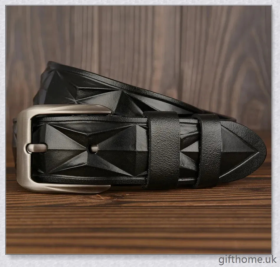 Premium 3D diamond pattern leather casual belt in black, coffee, and reddish brown colours