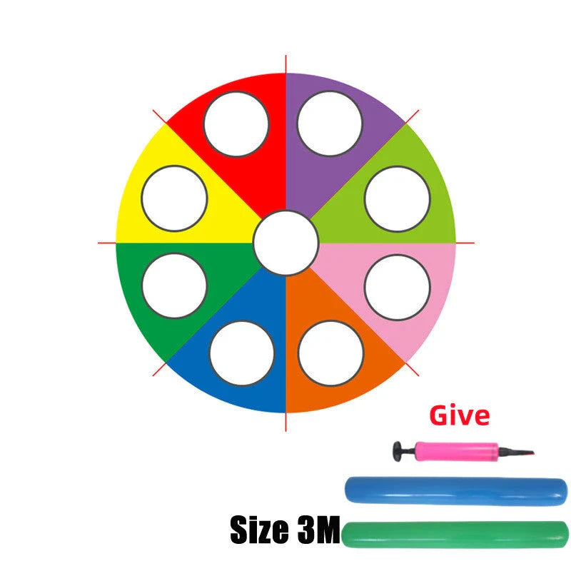 Vibrant rainbow-coloured parachute umbrella game for outdoor group activities and events