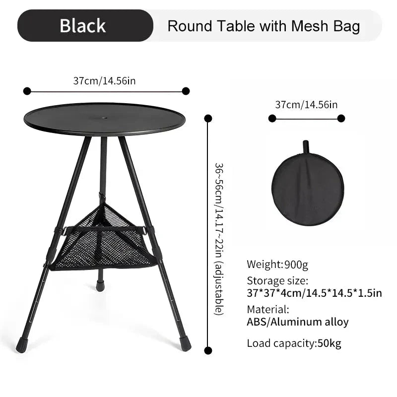 Adjustable Ultralight Portable Camping Round Table with Light Stand - Premium and Durable Outdoor Furniture for Camping, Picnics, and More