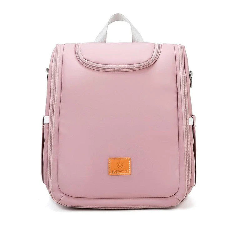 Versatile baby changing backpack with convertible crib bed, large storage capacity, and insulated feeding bottle compartment
