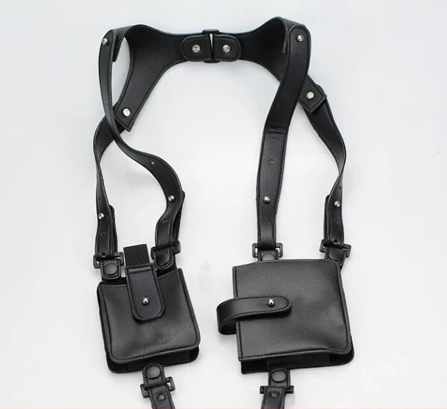 Premium black cowhide underarm wallet and mobile phone bag with adjustable shoulder strap, designed for secure and stylish storage of daily essentials