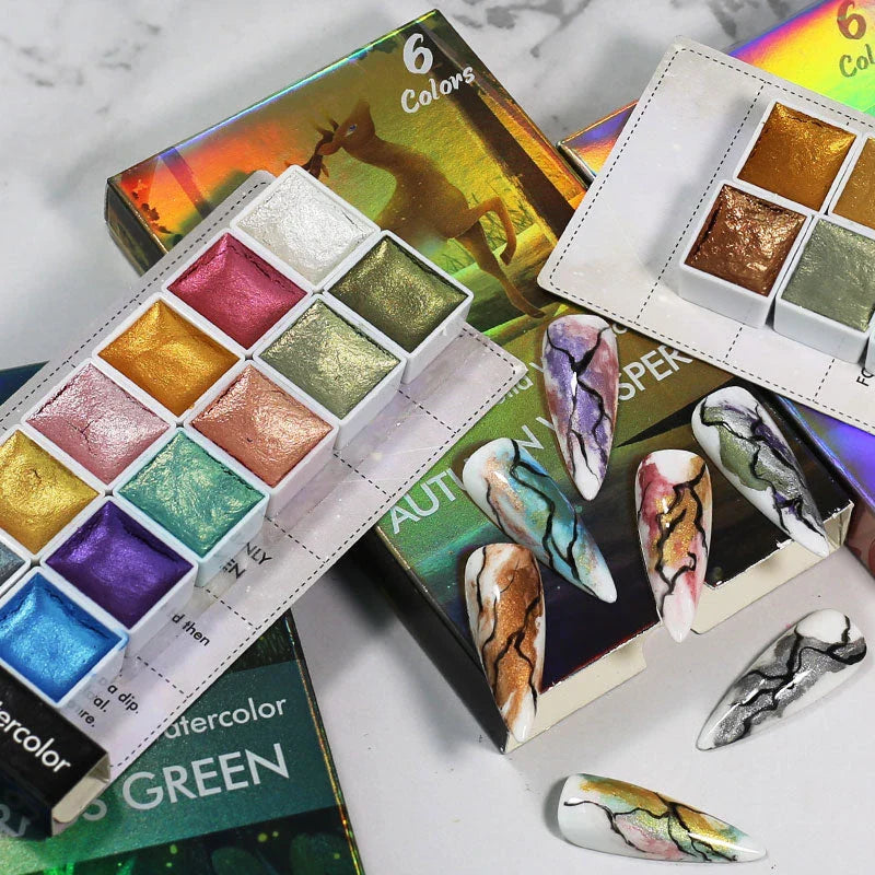 Sparkling iridescent, holographic, and chameleon nail art powder in various vibrant colours