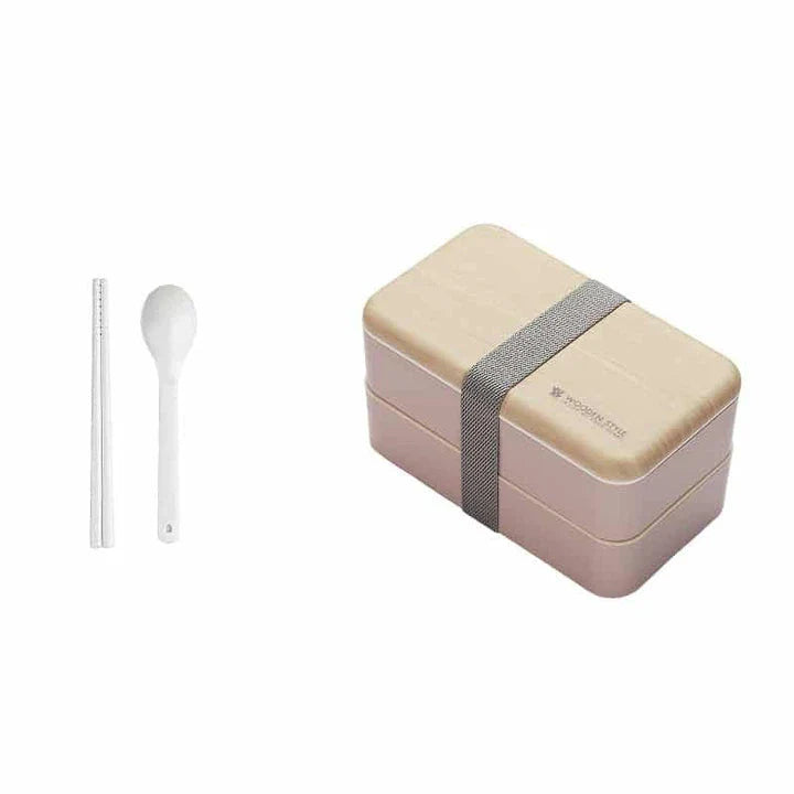 Premium BPA-free double-layer lunch box with stainless steel spoon and chopsticks, perfect for office, picnics, and on-the-go dining