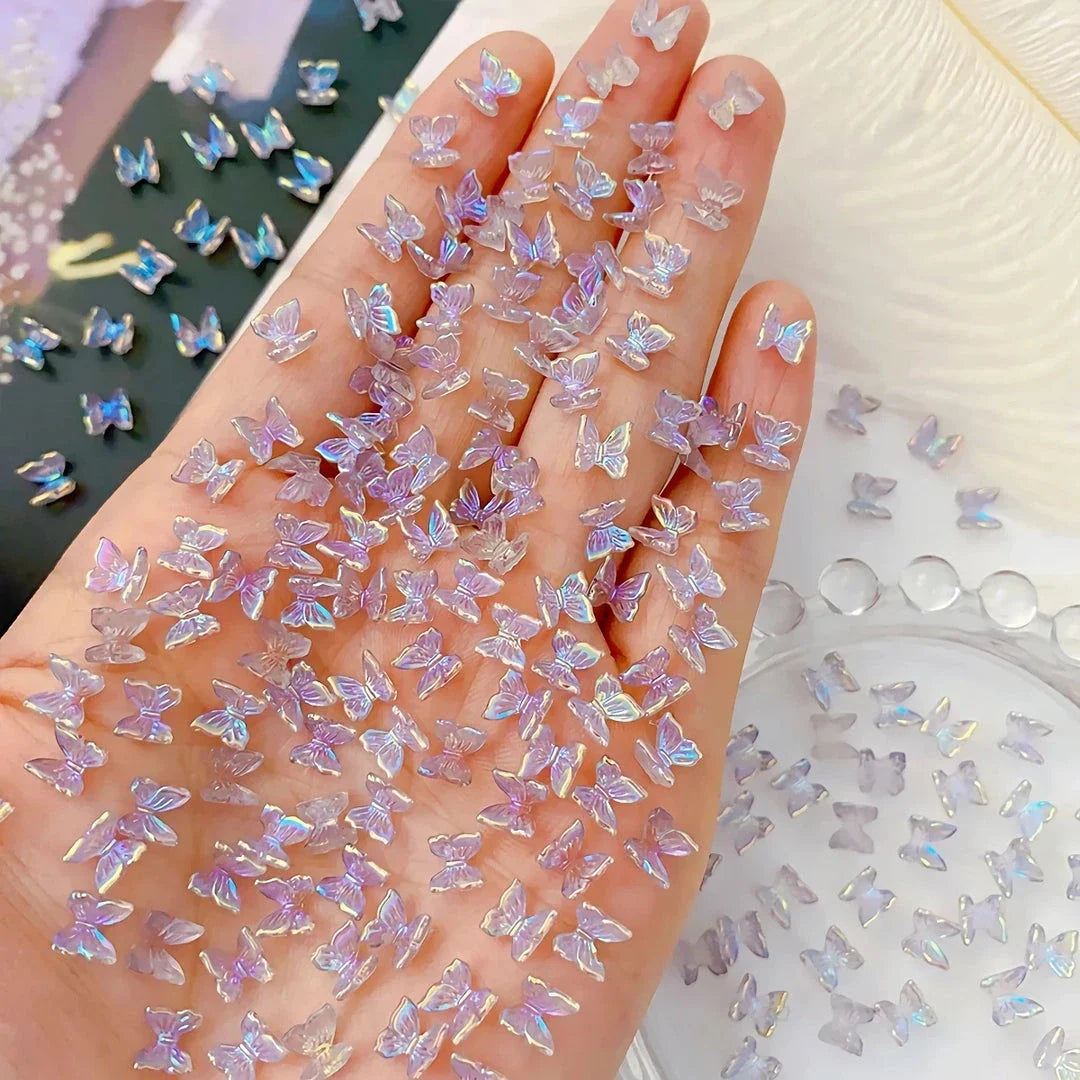 Captivating Aurora Butterfly Nail Charms with a mesmerising reflective effect, perfect for elevated DIY nail art