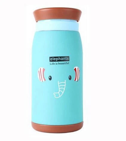 Stylish stainless steel vacuum insulated thermomug with playful cartoon design, available in various vibrant colours