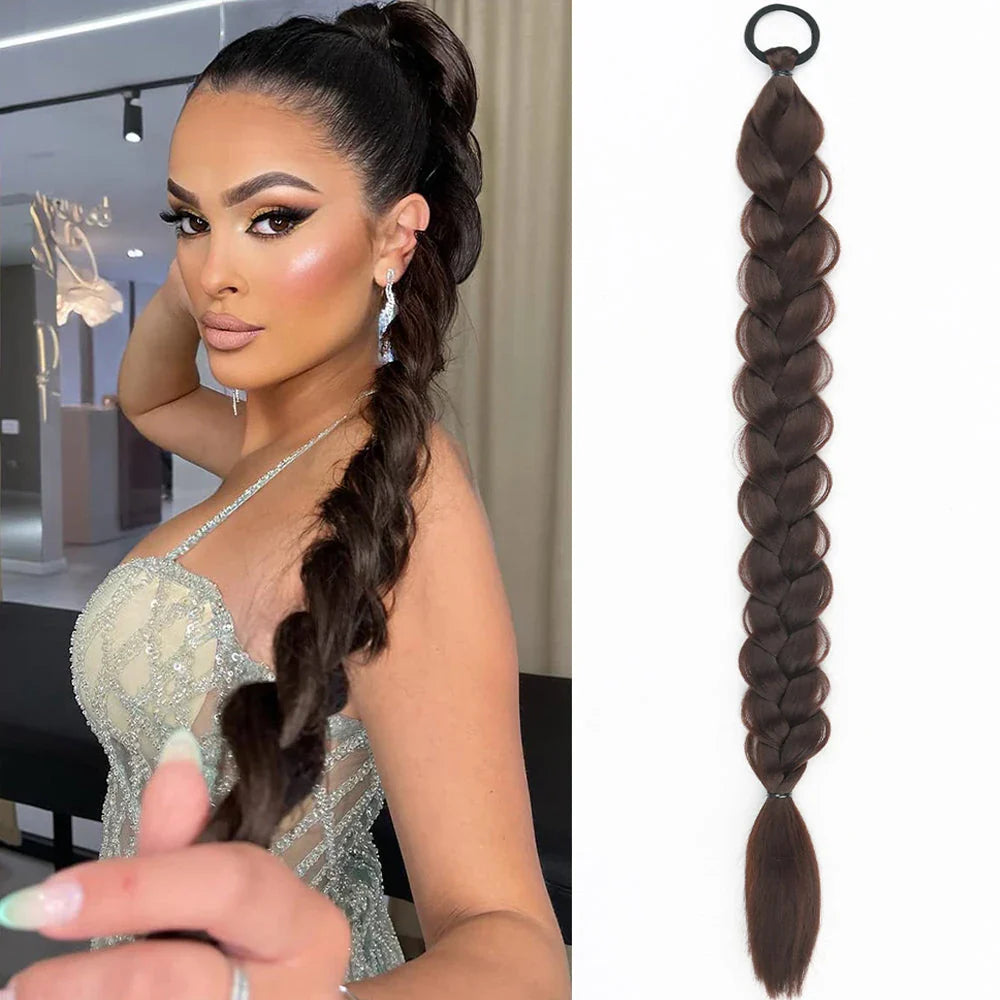 24-Inch Synthetic Braided Ponytail Hair Extension in Blonde Colour, Offering Luxurious British Style and Elegant Transformation