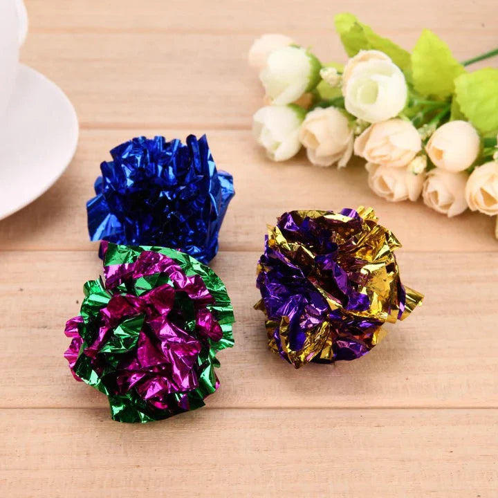Premium multicolour crinkle balls made of foil paper, designed for cats to play and enjoy