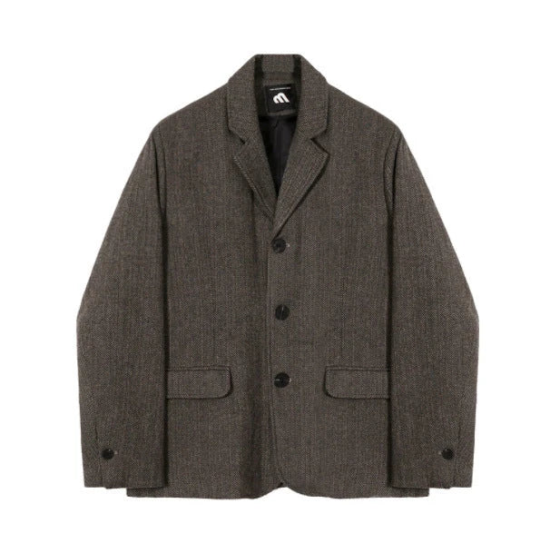 Stylish Korean-inspired relaxed fit premium small jacket in khaki colour with attention to detail