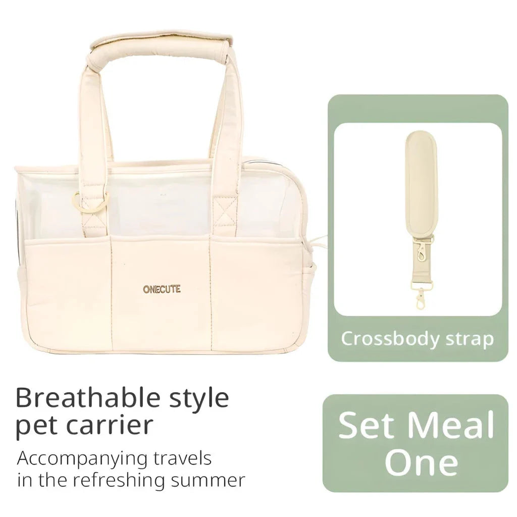 Beige Pet Travel Backpack for Small Dogs with Breathable Cotton Design