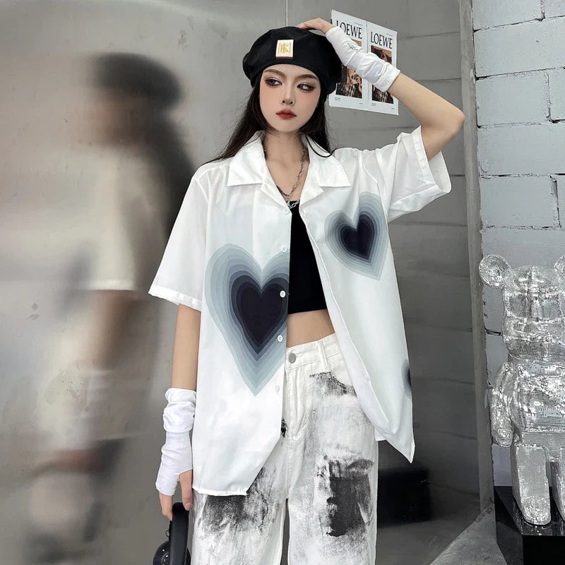 Gradient love print short sleeve shirt with relaxed fit and vibrant design