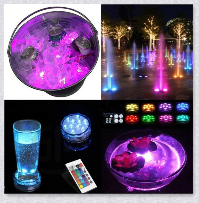 Submersible colour-changing LED pool lights with magnetic and suction cup mounting for easy installation