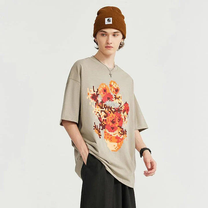 Trendy metallic sunflower print t-shirt in black and khaki colours, made from soft and breathable cotton fabric