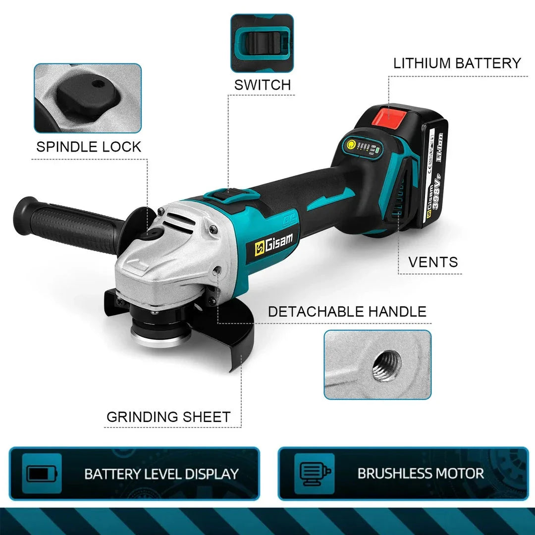 18V 125mm Cordless Angle Grinder with Brushless Motor for Polishing and Cutting Tasks