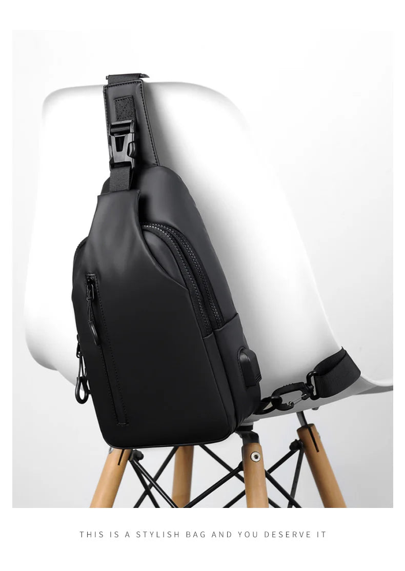 Versatile blue sling crossbody backpack for men with adjustable strap and spacious interior