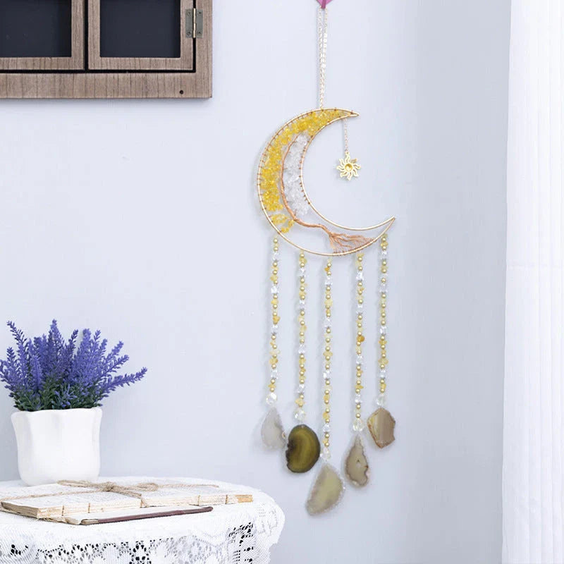 Mesmerising Moon Agate Crystal Pendant Dream Catcher with a stunning array of colourful agate crystals