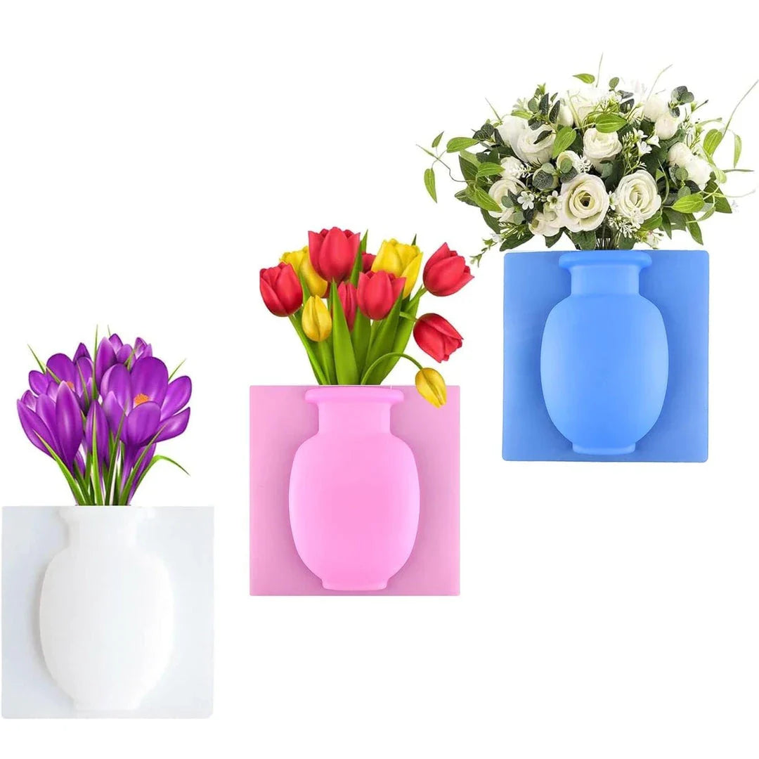 Silicone suction cup wall vase in pink colour, perfect for decorating UK homes