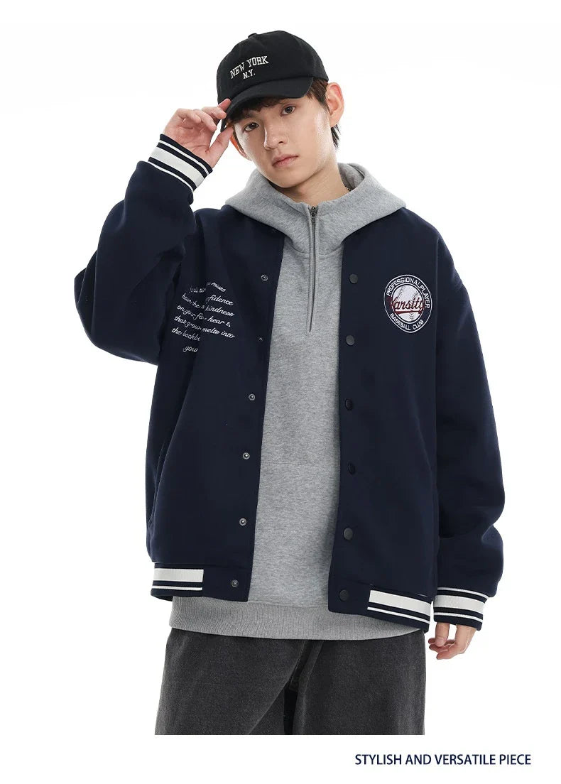 American Retro Embroidered Baseball Jacket with Vintage-Inspired Design and Relaxed Fit