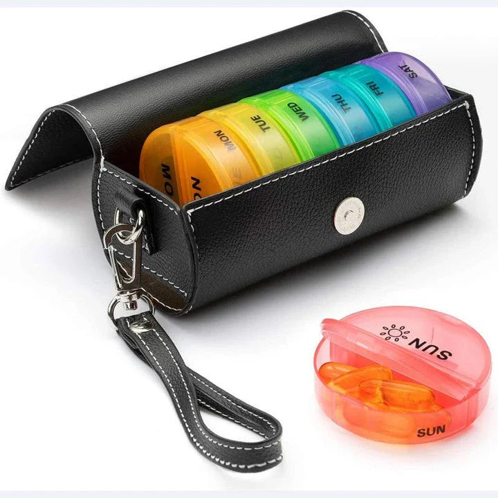 7 Days Pill Box Travel Weekly Medicine Organizer - Transparent Round Pill Case with Day and Night Markings