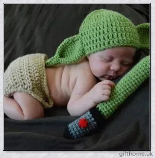 Adorable Baby Yoda crochet hat in soft cotton, designed for newborns up to 6 months old