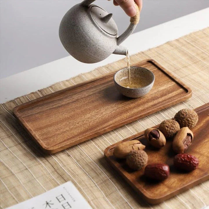 Acacia Wood Serving Tray with Elegant Natural Wood Grain Pattern and Rustic Charm