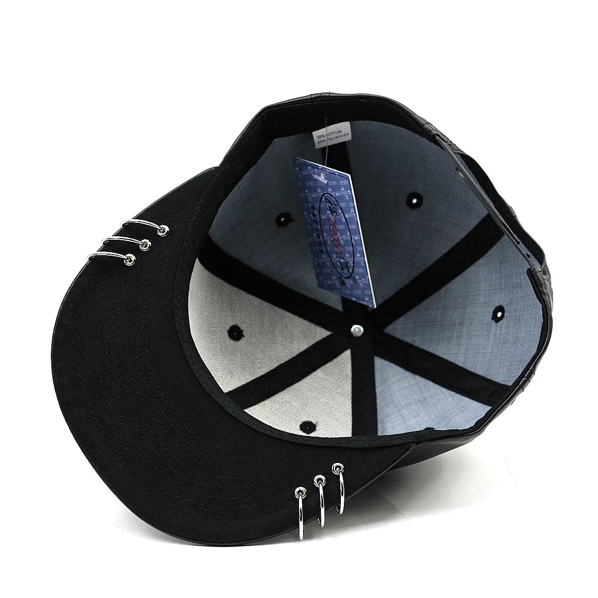 A stylish black flat-brimmed cap with a Korean-inspired design, featuring an adjustable elastic band for a comfortable fit.