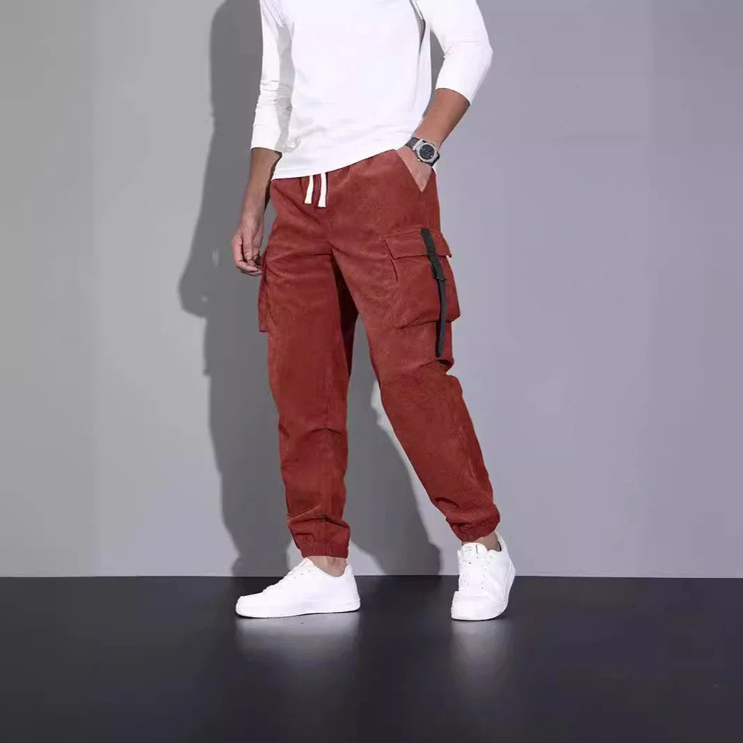 Premium British-inspired corduroy overalls with a relaxed, ankle-tied silhouette and stretchy, breathable fabric for all-day comfort and style.