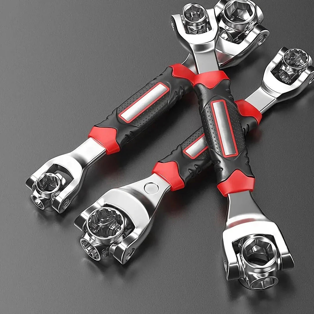 A versatile 52-in-1 socket wrench tool with a red finish, designed for comprehensive fastening needs and multipurpose functionality.