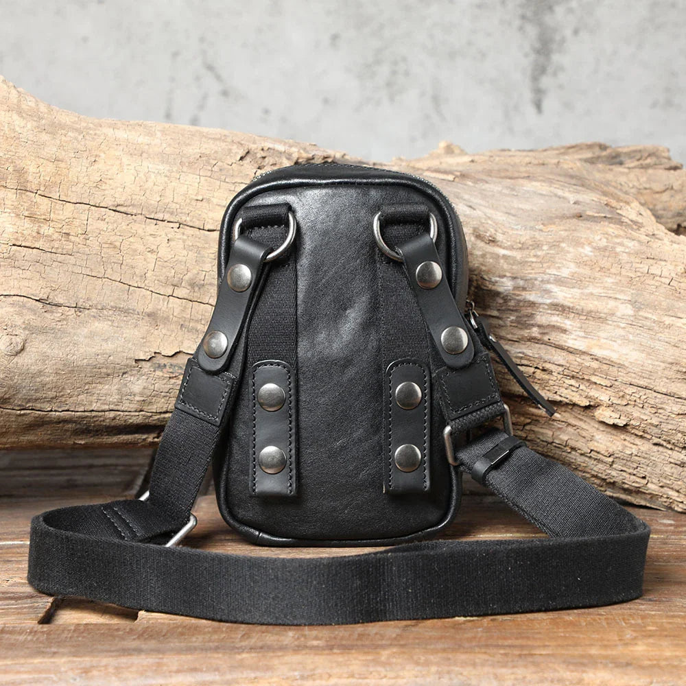 Timeless Leather One-Shoulder Crossbody Bag in Black, featuring premium British cowhide, hands-free design, and organised interior pockets