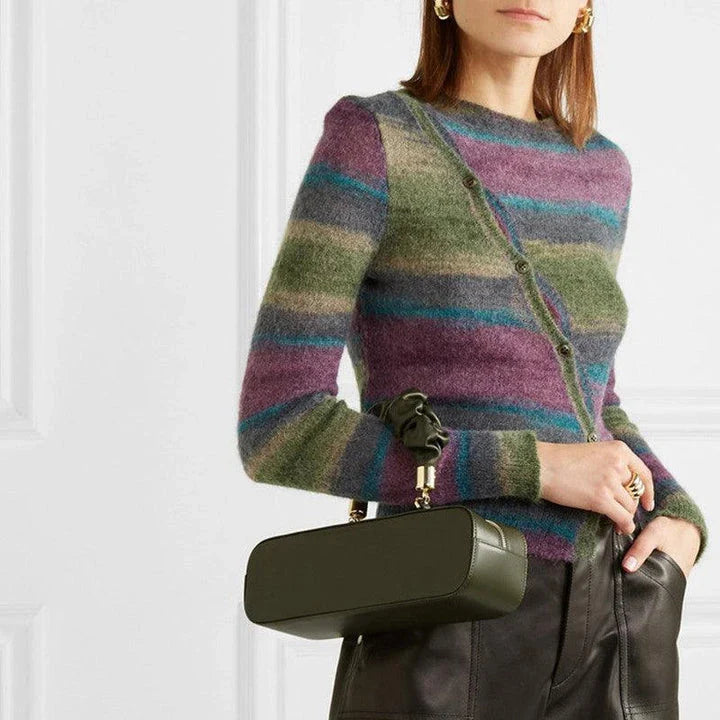 Sophisticated long shoulder diagonal bag with a sleek horizontal square design, made of durable synthetic leather and featuring a single shoulder strap for hands-free convenience.