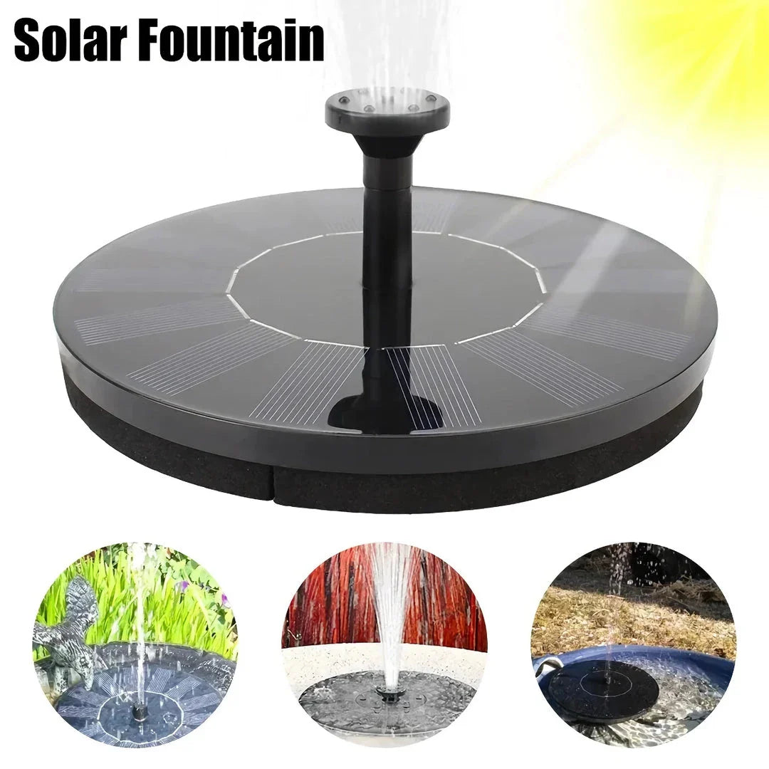 3W solar-powered water fountain with LED lights and customisable spray nozzles, perfect for enhancing any garden or pond