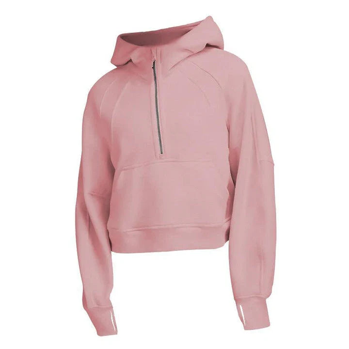 Premium women's sports fleece hoodie with half zip, available in a range of sophisticated colours