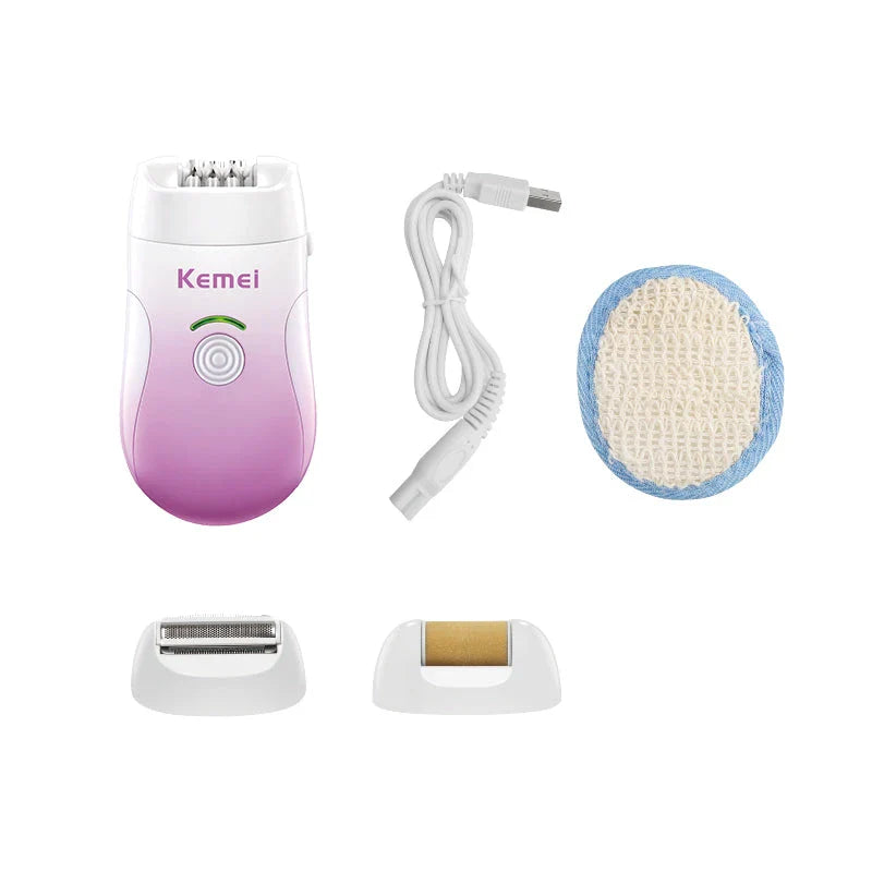 Rechargeable 3-in-1 Hair Removal Epilator and Shaver with 3-in-1 blade design for efficient hair removal, shaving, and exfoliation