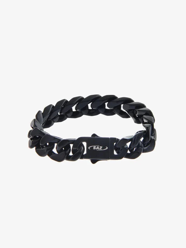 Premium Black Cuban Link Bracelet with Distinctive 3D Buckle - Durable Titanium Steel Construction, Adjustable Size, Eye-Catching Design