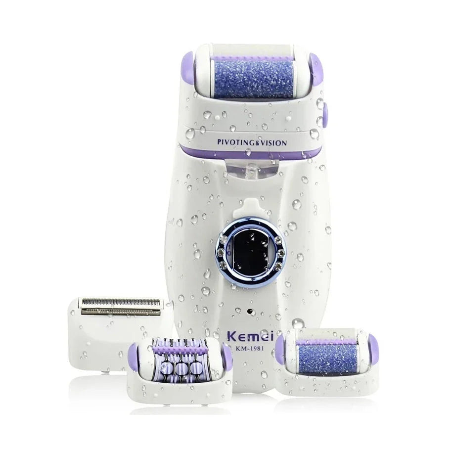 Premium 3-in-1 electric epilator and shaver for women with carbon steel blades, two speed settings, and built-in LED light for smooth, hair-free skin