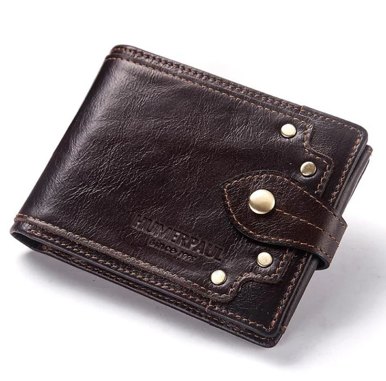 Premium British cowhide leather wallet with multi-card design and anti-magnetic protection